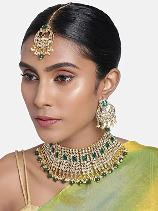 18k Gold Plated Latest Stylish Traditional Pearl Kundan Choker Necklace