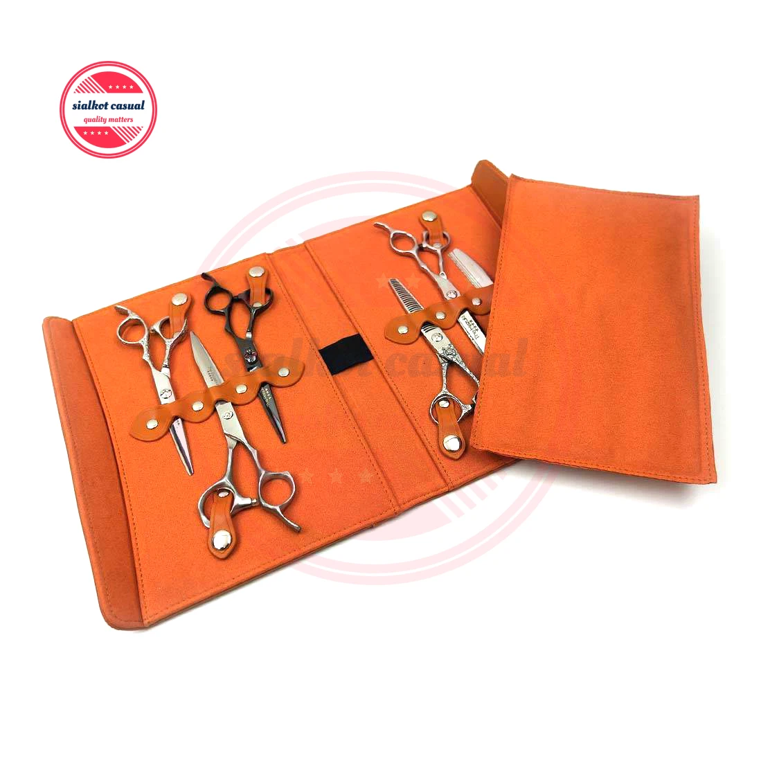 Premium Quality Pouch Case For 6 Scissors Display Genuine Leather