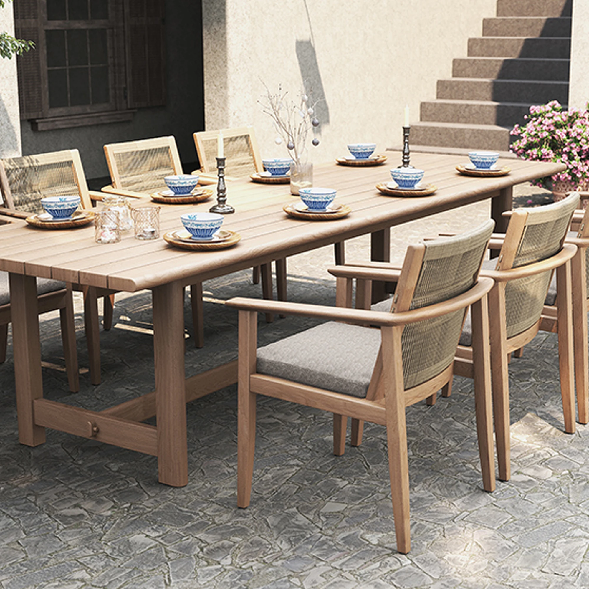 Outdoor Patio Dining Set Natural Teak And 8 Chairs With Rattan Julia Buy Wood Outdoor Dining