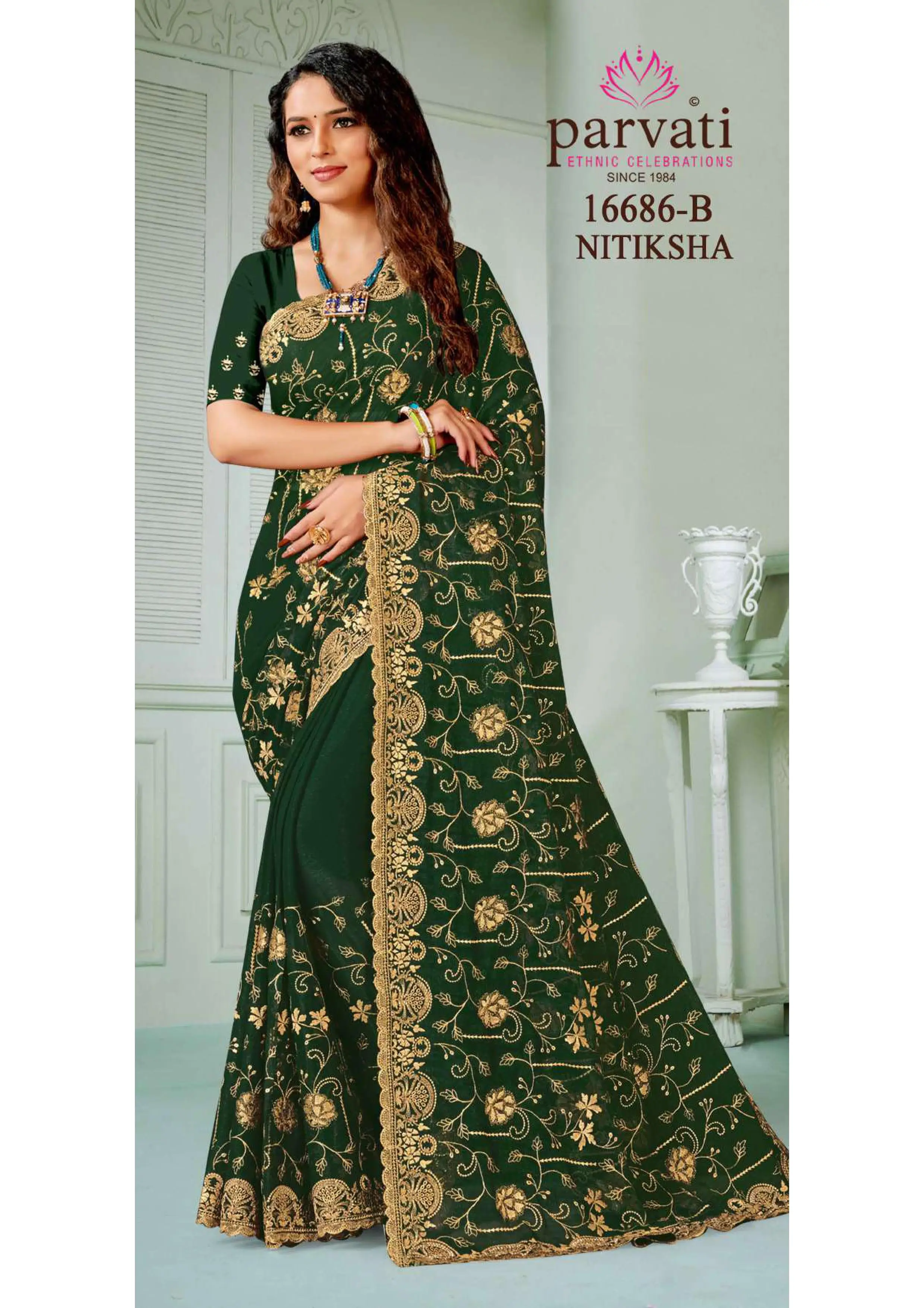 Simmer Heavy Zarkan Embroidery Work Saree With Blouse Piece Indian