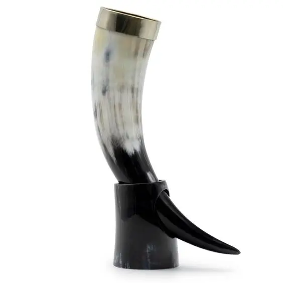 Viking Drinking Horn With Stand For Beer Agate High Quality Ox Polished Horn For Drinking