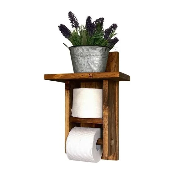 Best Wood Plate Toilet Paper Holder Wall Mounted Wooden Roll Paper Holder With Metal Stand