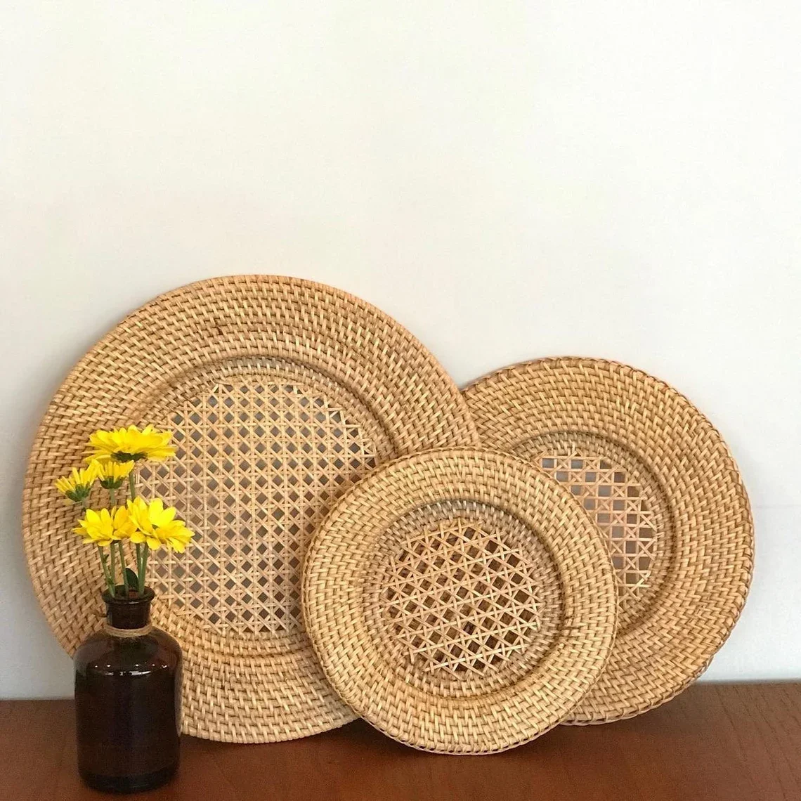 Wholesale Brown Rattan Placemat Recessed,Wicker Charger Plater For