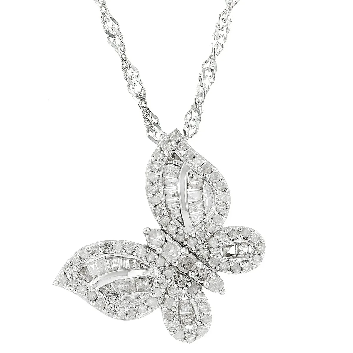 Butterfly Grace White Diamond Butterfly Slide Pendant,Rhodium Over