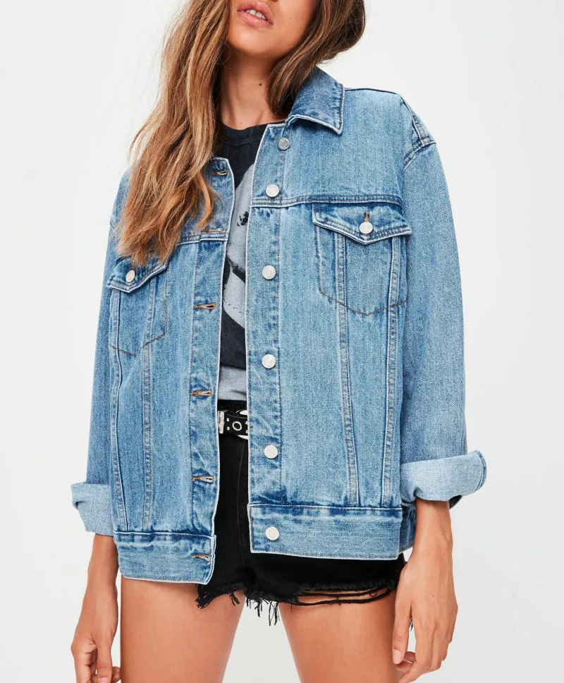High Quality Blue Oversized Long Denim Jackets Distressed Womens Jean ...