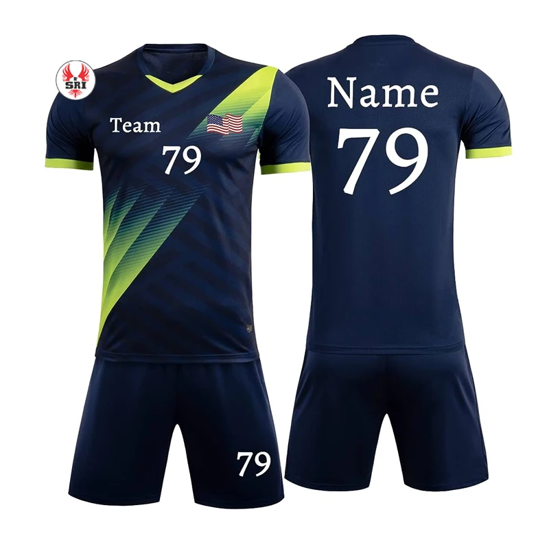 Custom Adults Full Sublimation Blank Blue Short Sleeve Football Jersey