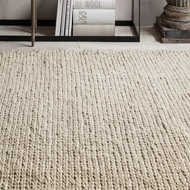 Modern Rugs Wool Natural Loop Braided Woven Hand Made Rugs Wool