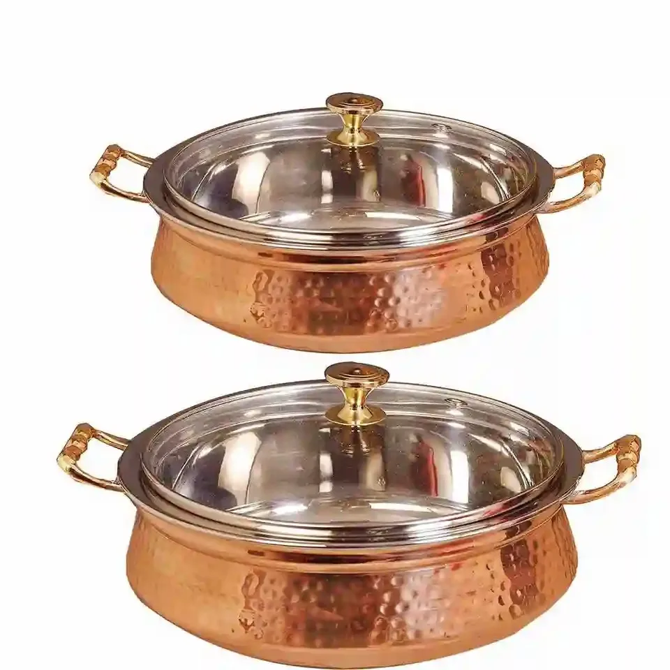 2023 Best Selling Copper & Stainless Steel Hammered Handi With Lid