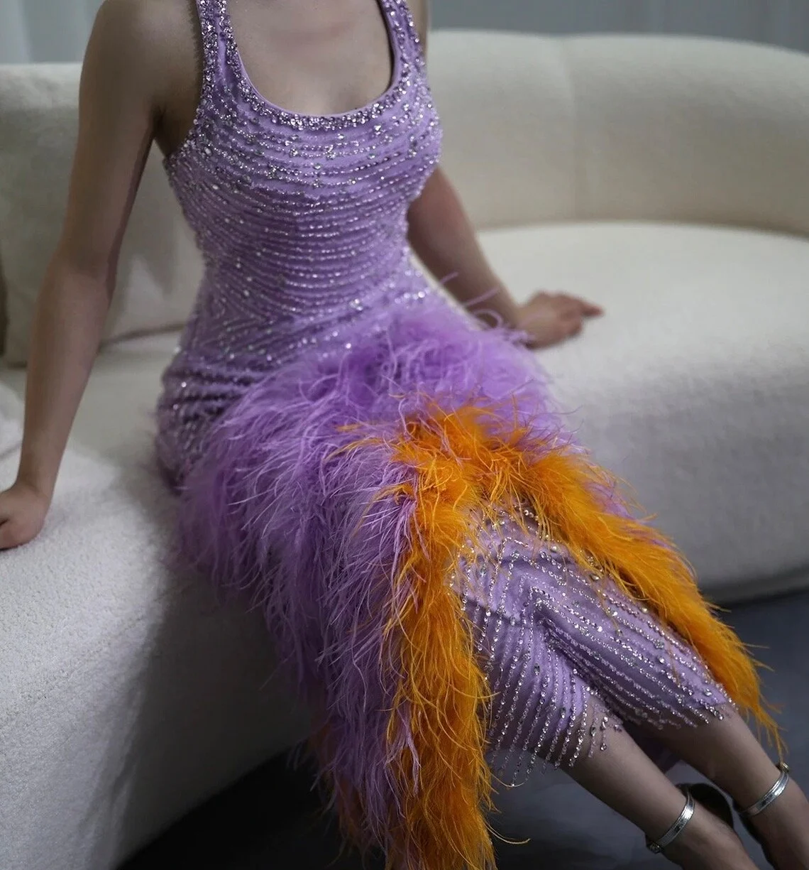 White Modern Crystal Beaded Floor-Length Wedding Dress with Multi Color ...