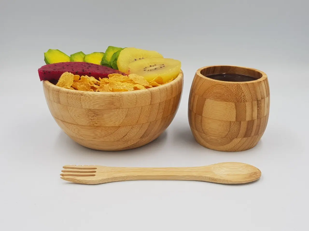Factory Bamboo Wood Salad Bowl With 2 Server Utensils For Dinner Table
