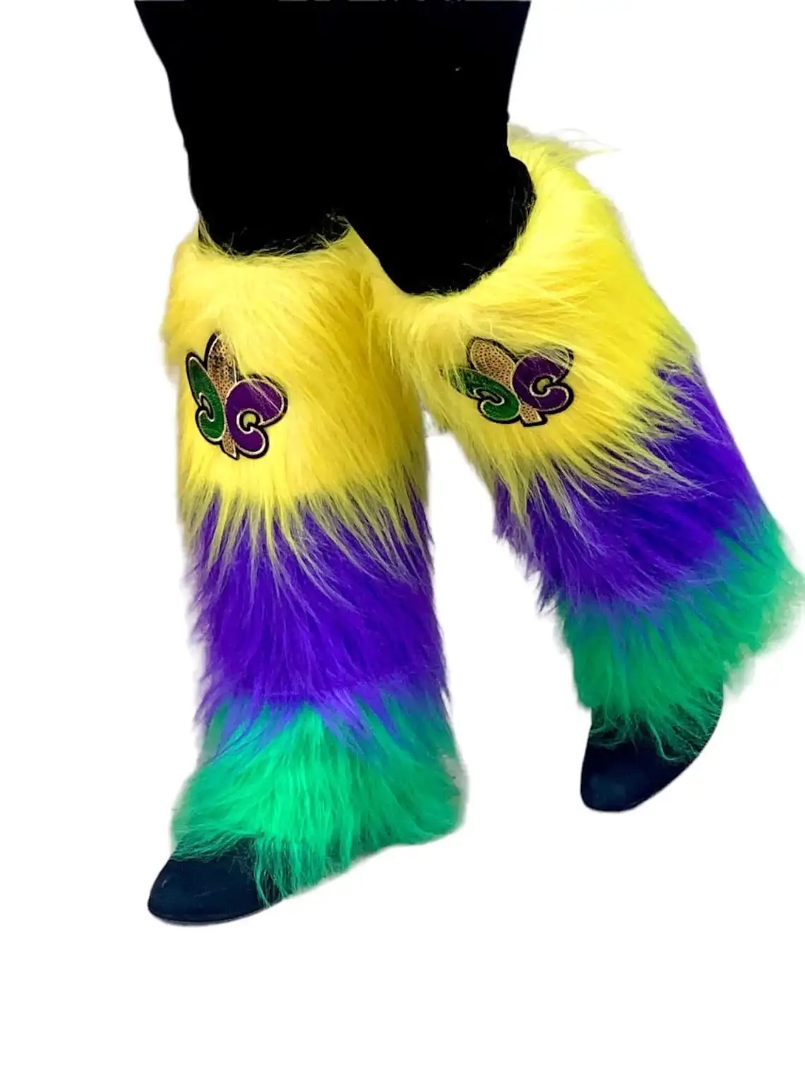 mardi gras furry leg covers