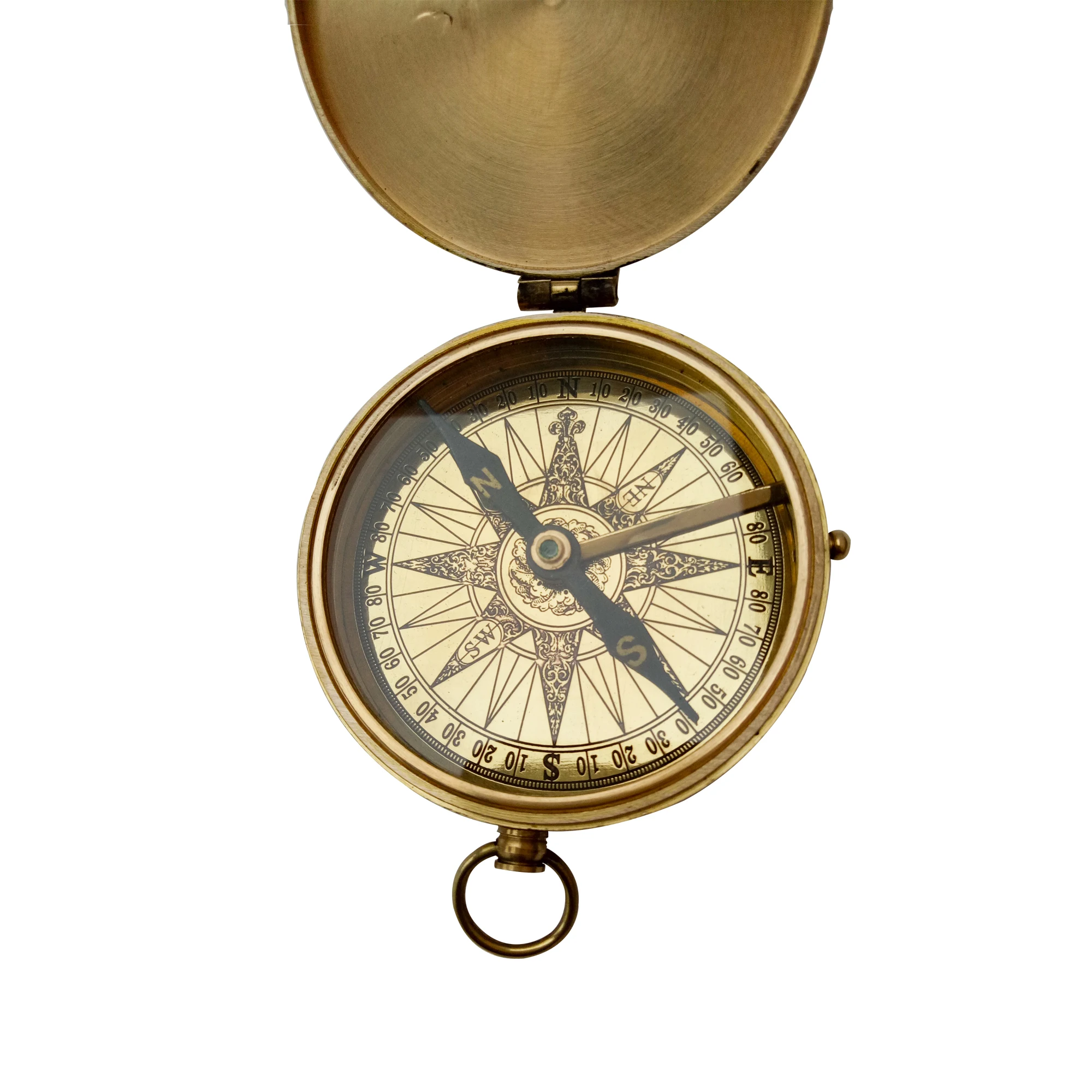 Handmade Brass Flat Pocket Compass Navigational Brass Pocket