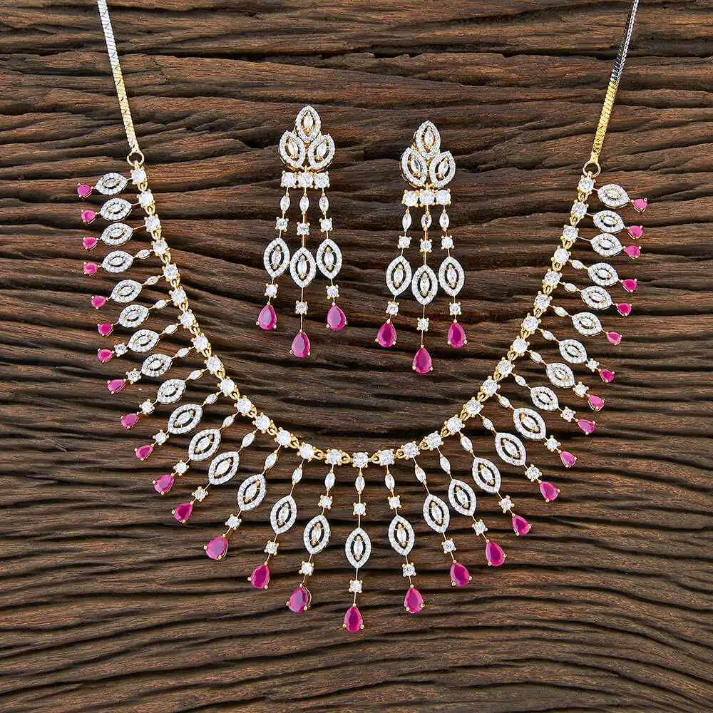 Two Tone Plated Classic American Diamond Necklace 424552 Fashion Jewellery Wholesalers In India