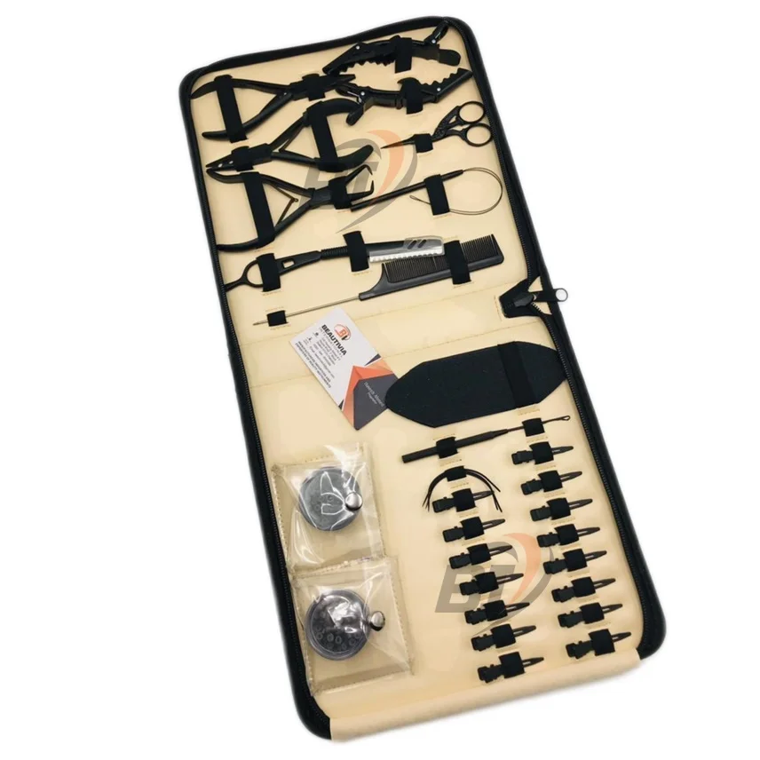 Black Matte Hair Extension Tool Kit Set Professional Hair Pliers With