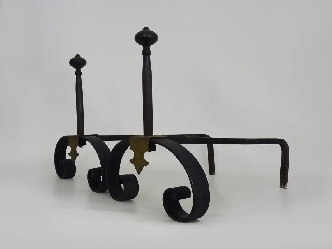 Andirons Farmhouse Cast Iron Fireplace For Storage Holder Backyard