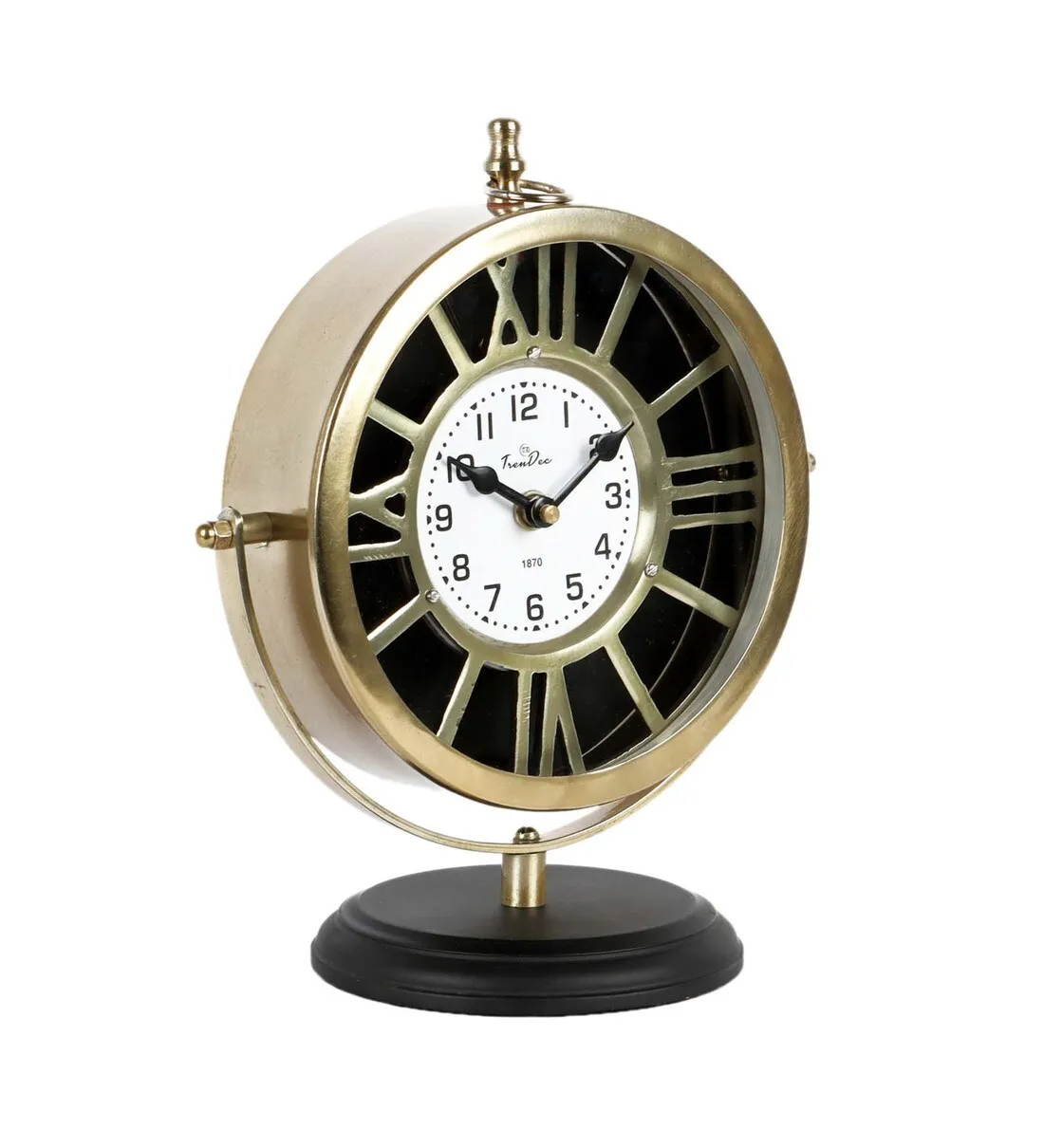 Tabletop Designer Table Clock Gold Finished Iron Metal Use Office ...