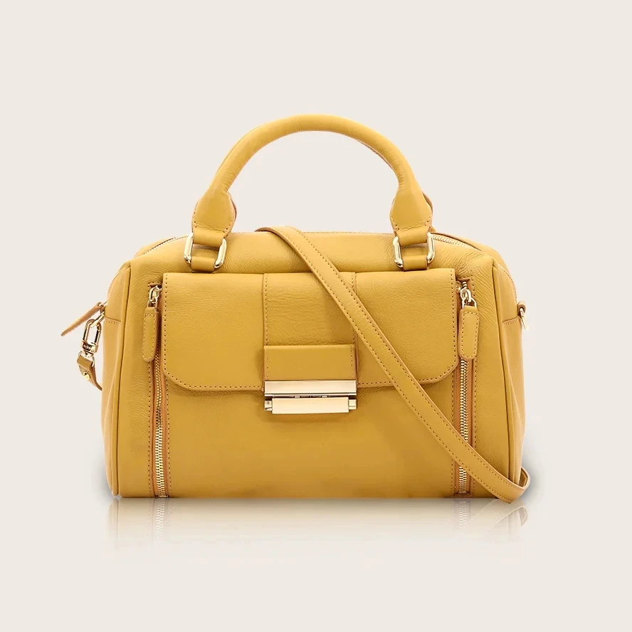 Premium Quality Yellow Cosmos Genuine Leather Women's Handbag With