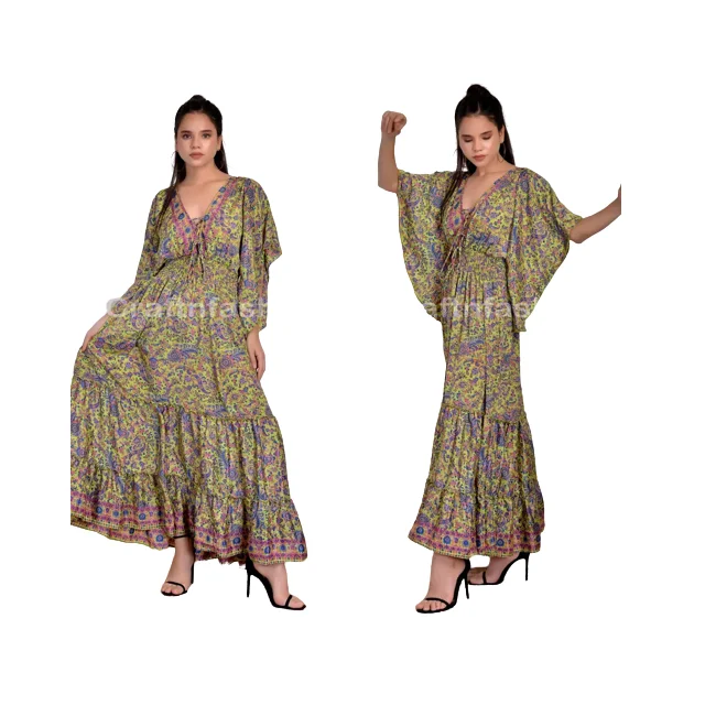 Plus Size Bohemian Maxi Boho Silk Maxi Dress Vestido Largo Bohemia Mode