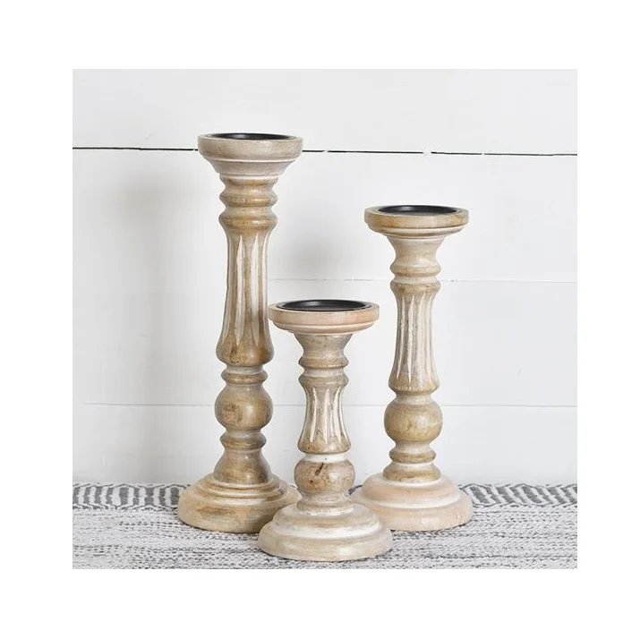 Wholesale Slim Body Smooth Unfinished Wood Candle Holder Wooden Candle