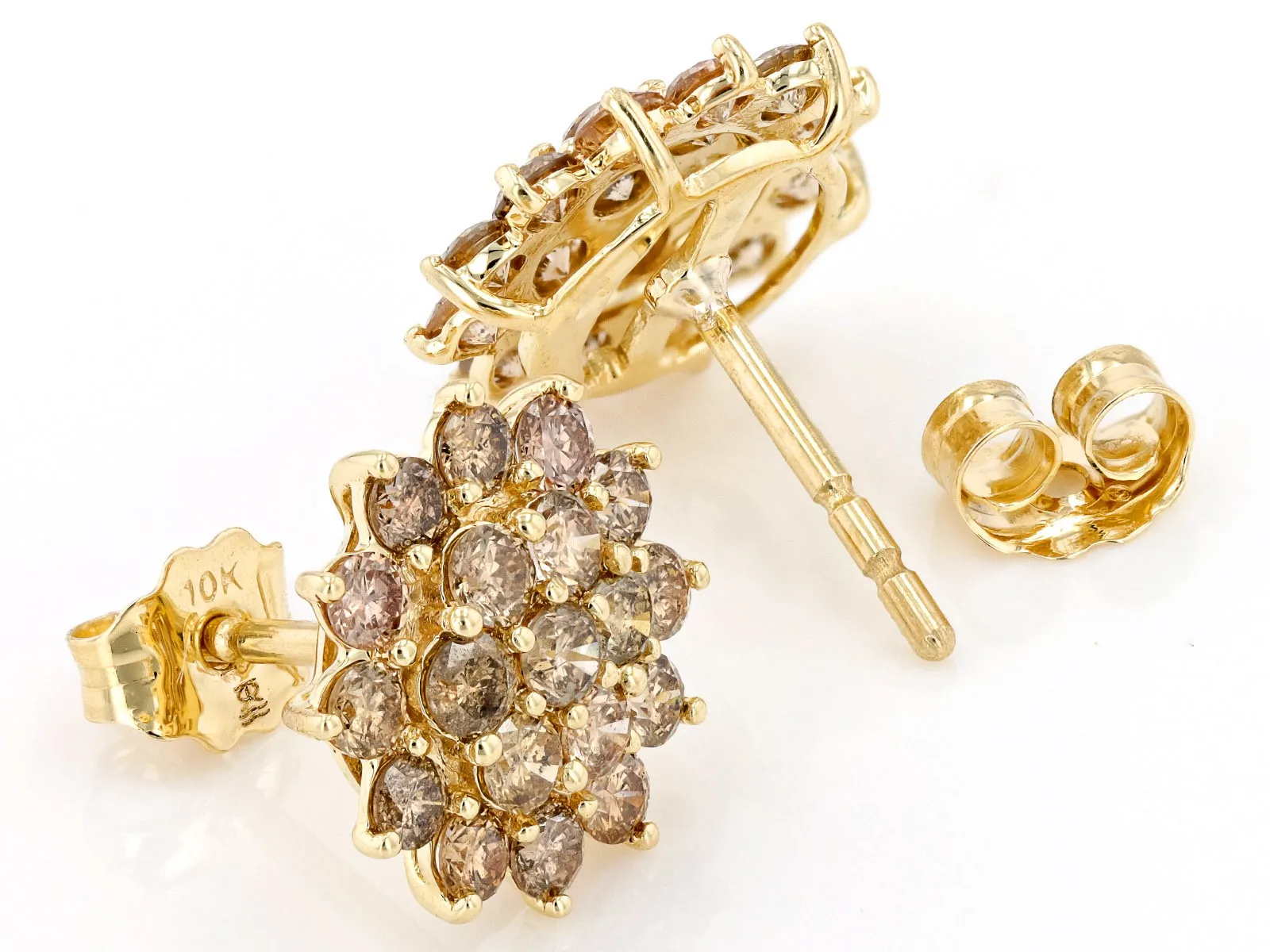 Champagne Diamond 10k Yellow Gold Cluster Earrings | Elegant Gemstone ...