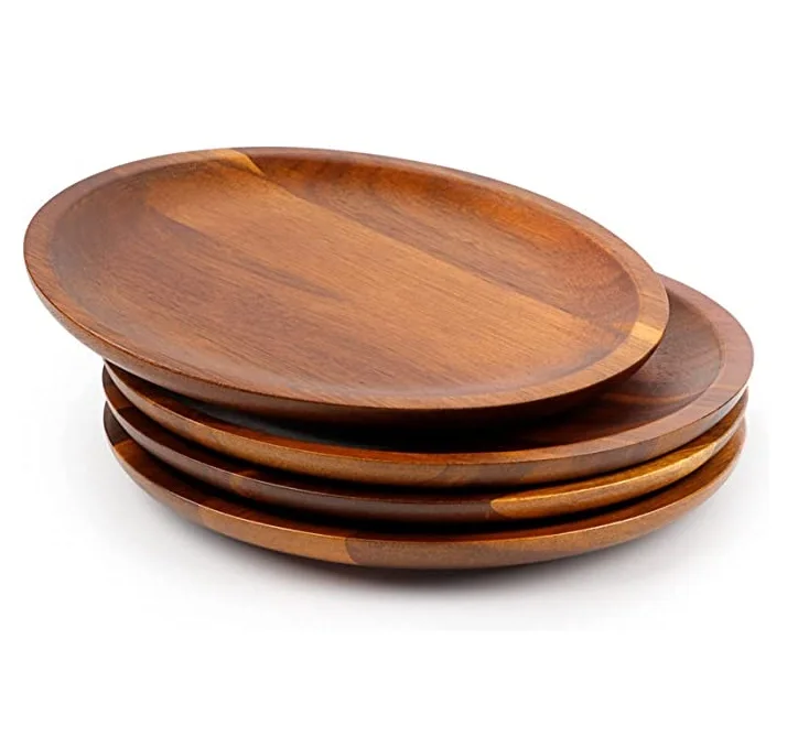 Wooden Plates Round Wood Dinner Plates Lightweight For Dishes Snack