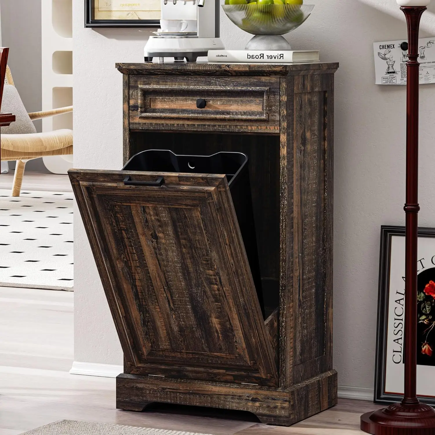 Spurgehom Tilt Out Trash Cabinet (Rustic Brown)