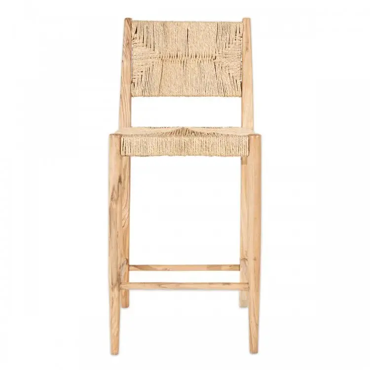 Krise Bar Stools With Rattan Woven Solid Teak Wood For Indoor And
