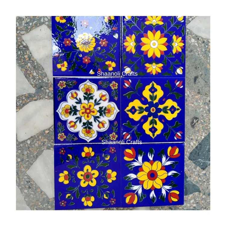 Handcrafted Blue Pottery Colorful Titles For Wall Decoration Living