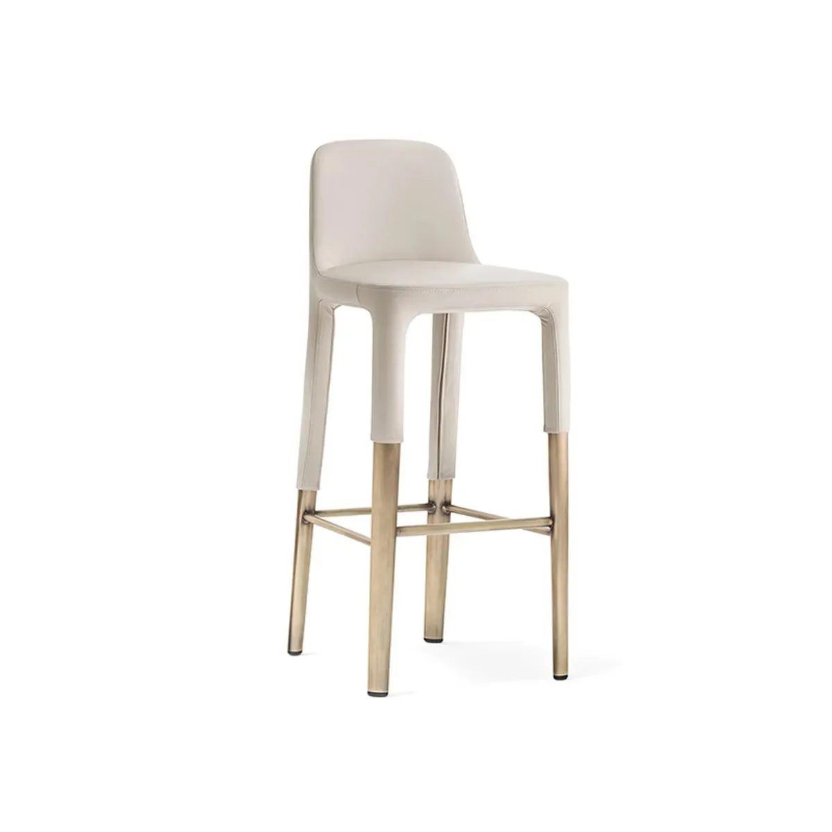 Modern Luxury Bar Stool Long Legs Leather Upholstery Teak Wood Gold