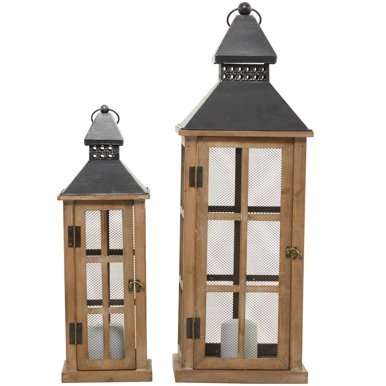 New Window Pane Mesh Candle Holder Lantern Set A Classic And Timeless