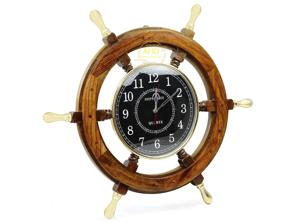 24inch Wooden Ship Wheel Clock Boat Steering Wheel With Brass Handle