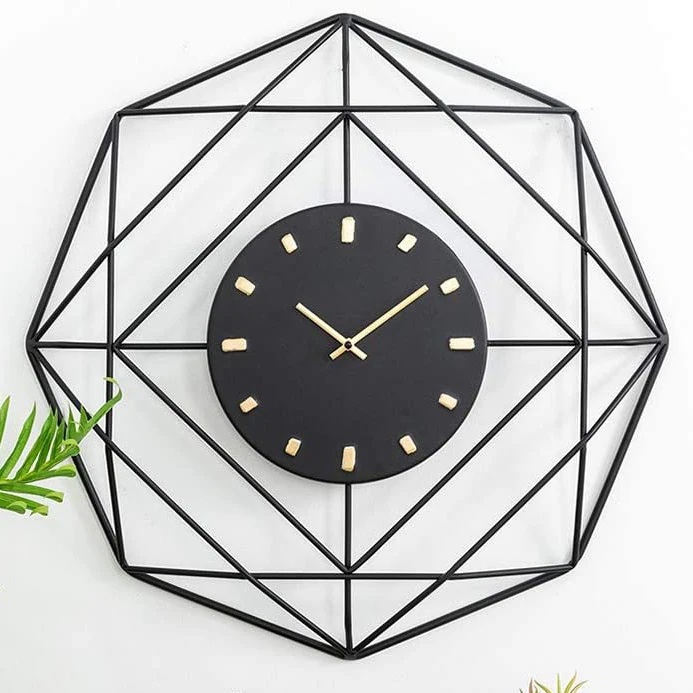 Classic Metal Wall Clock Round Shaped Antique Industrial Iron Skeleton