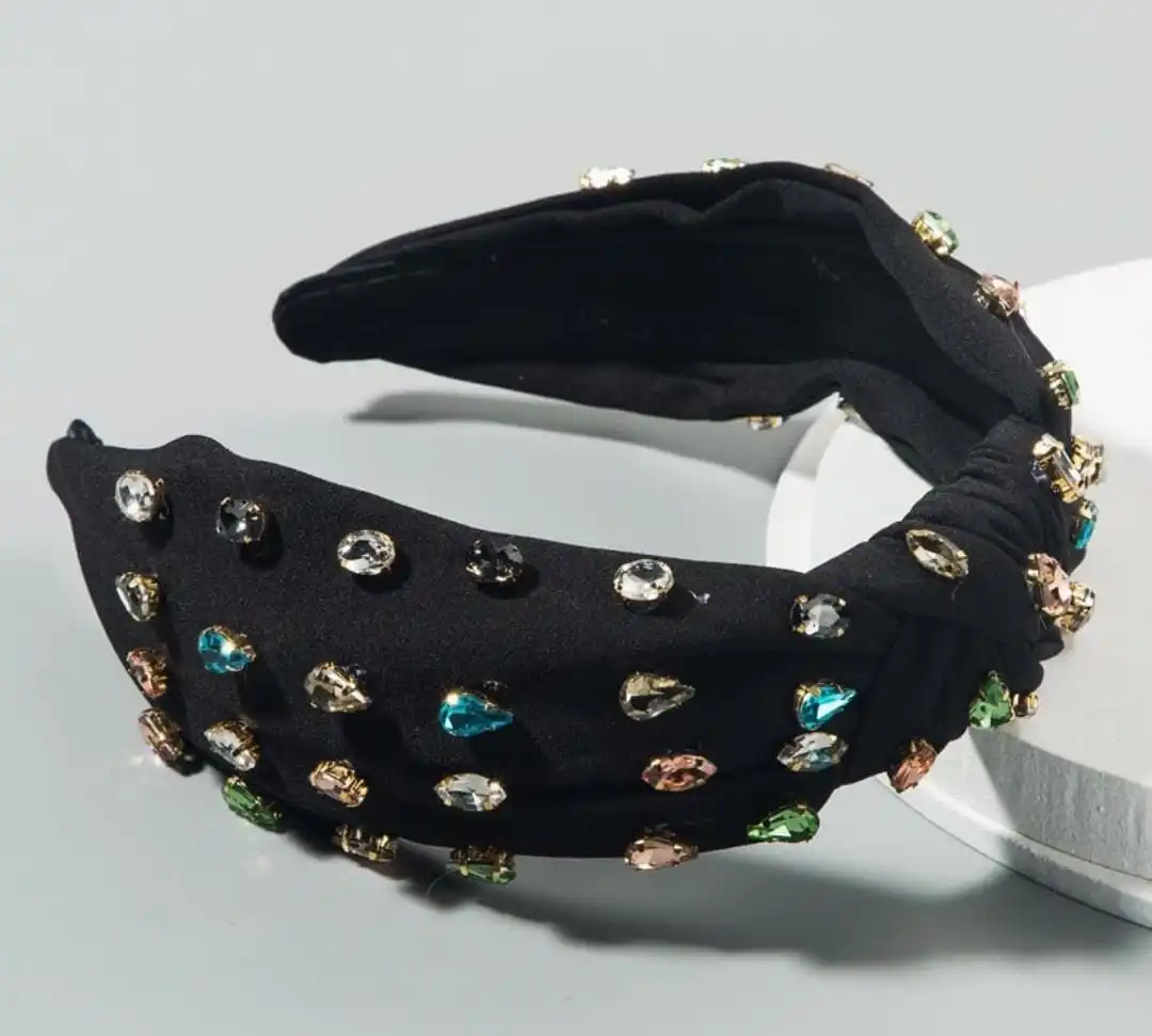 Knotted Jeweled Headband With Faux Diamonds For Spring,Luxury Vintage