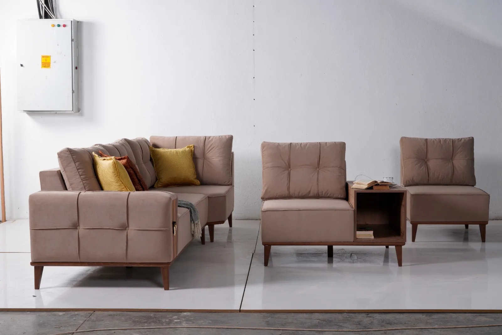 Modern Turkish Corner Sofa Set Luxury Fabric And Leather Corner Sofa