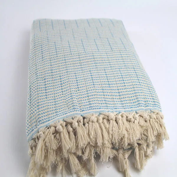 Turquoise Chess Throw Turkish Blanket Bedspread Handwoven Cotton Sofa