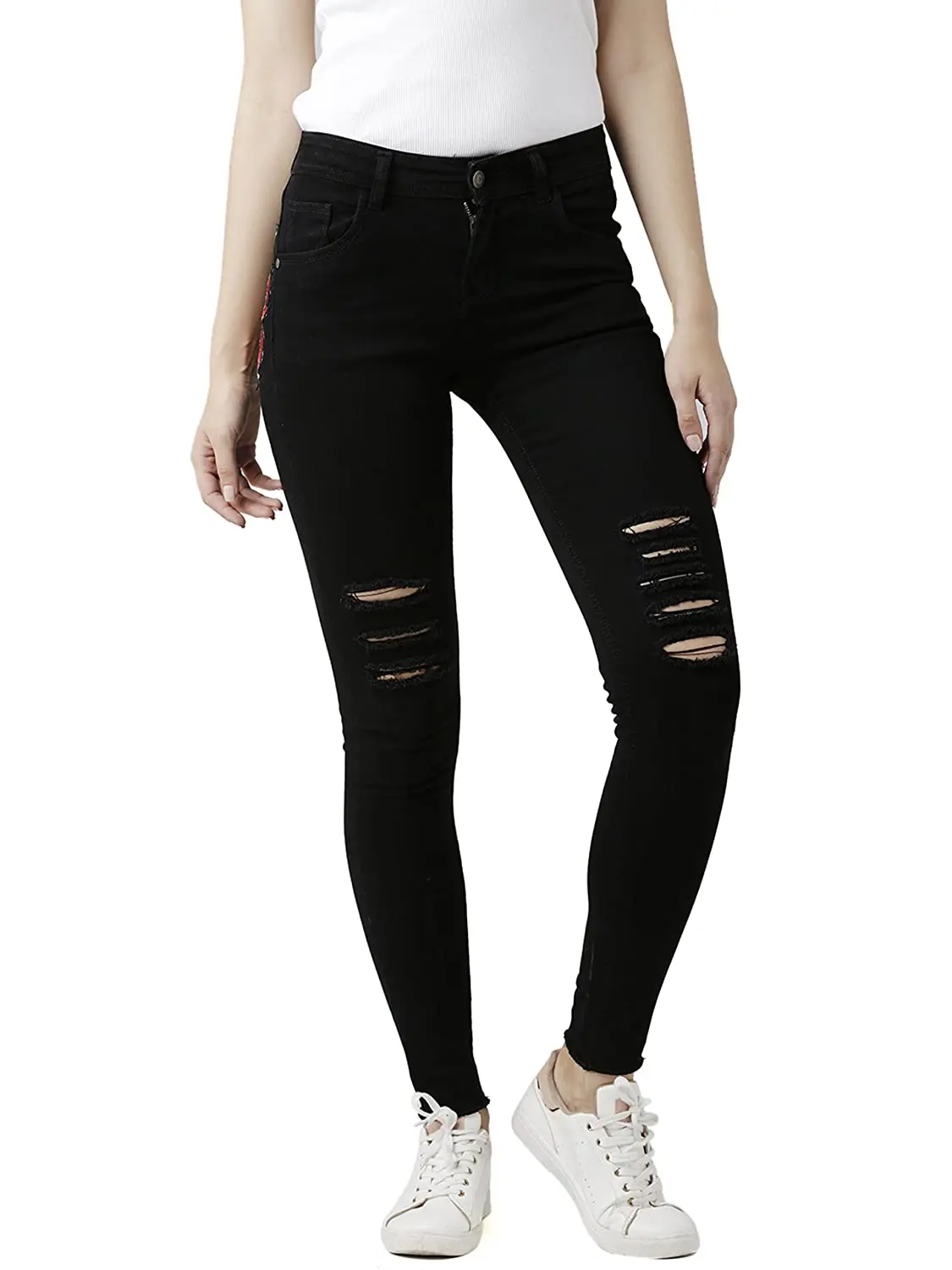 Black Color Cotton Organic Denim Fabric Jeans Oversized Hip Hop Ripped Flare Pants Casual Pants