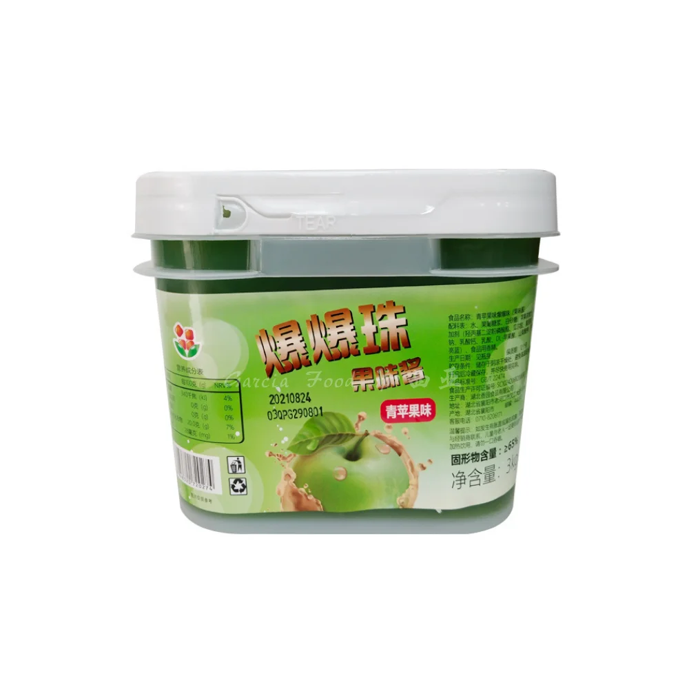Fusu Ready To Eat Popping Boba Green Apple Flavor (3kg*4 Tubs/ctn) Great Way To Mix & Match A