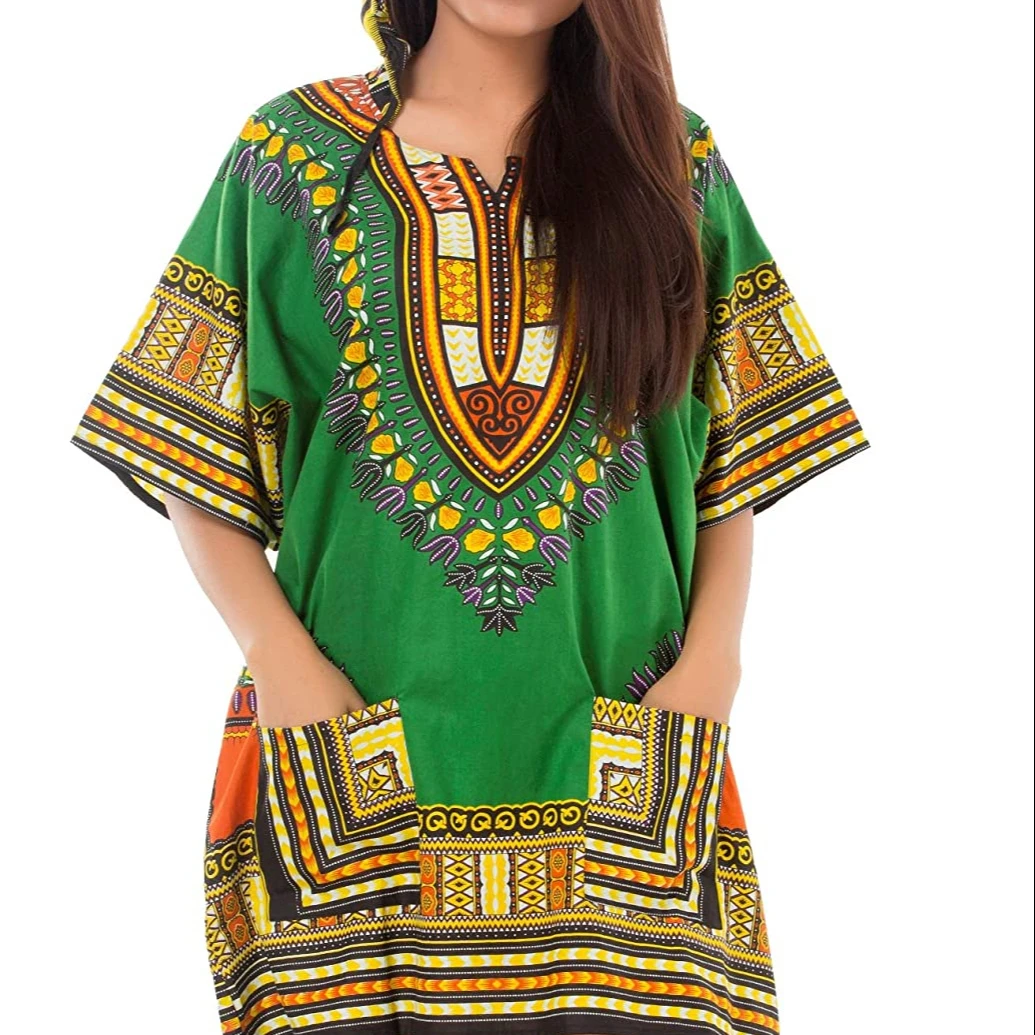 Men Women African Dashiki Hoodie Top W/ Hood Traditional Blouse Red M L XL 