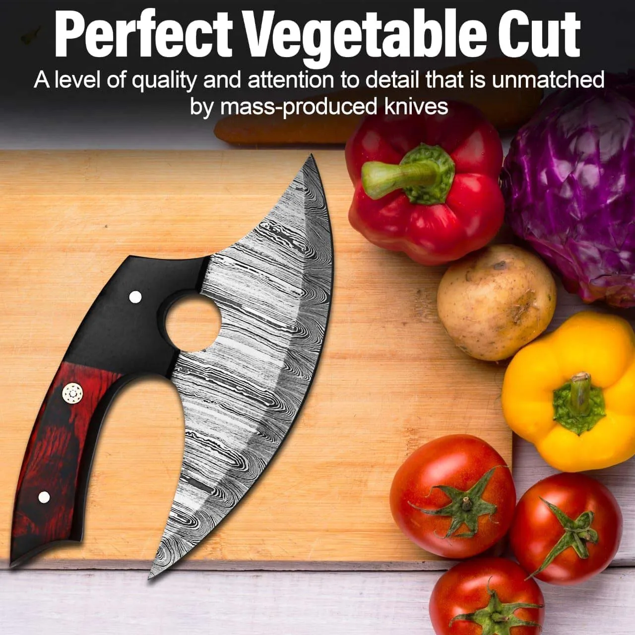 Damascus Ulu Knife With Leather Sheath\premium Quality Ulu Kitchen