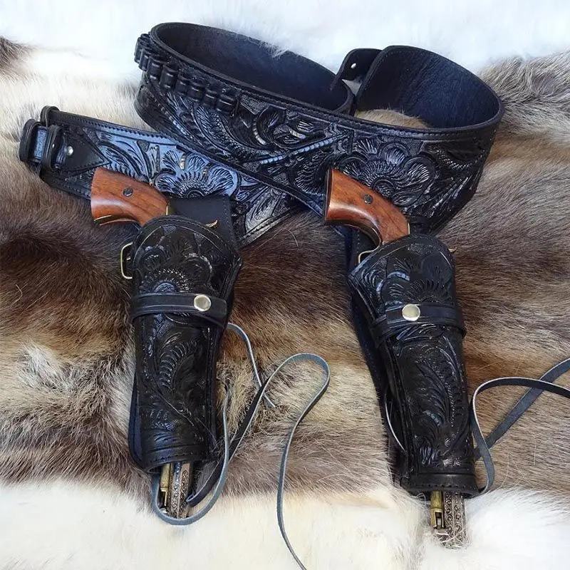 Premium Full Grain Tooled Leather Western Gun Belt & Holster Custom