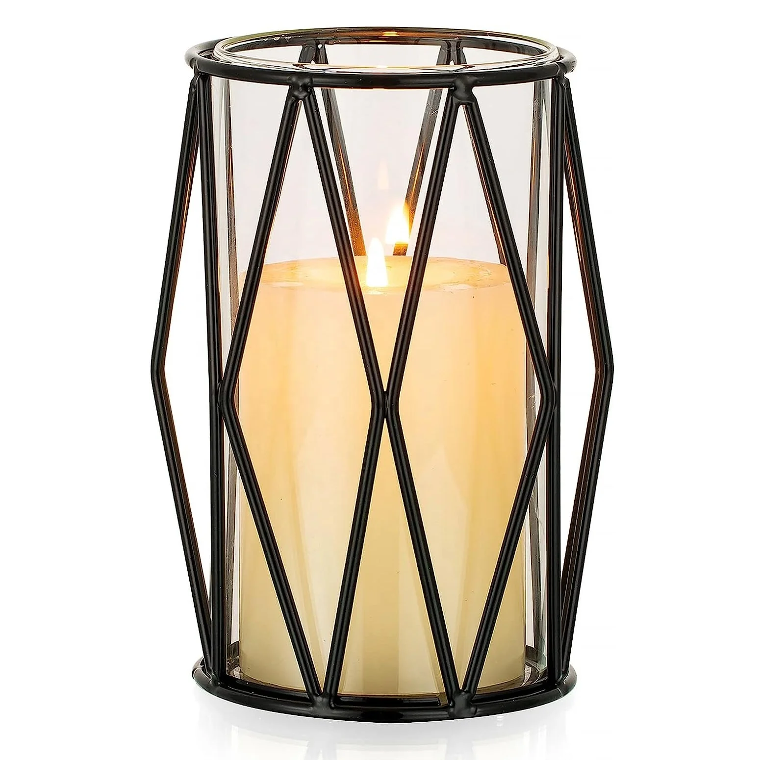 Geometrical Structured Wire Mesh Candle Holder With Glass Cover Durable Metallic Candle Holder