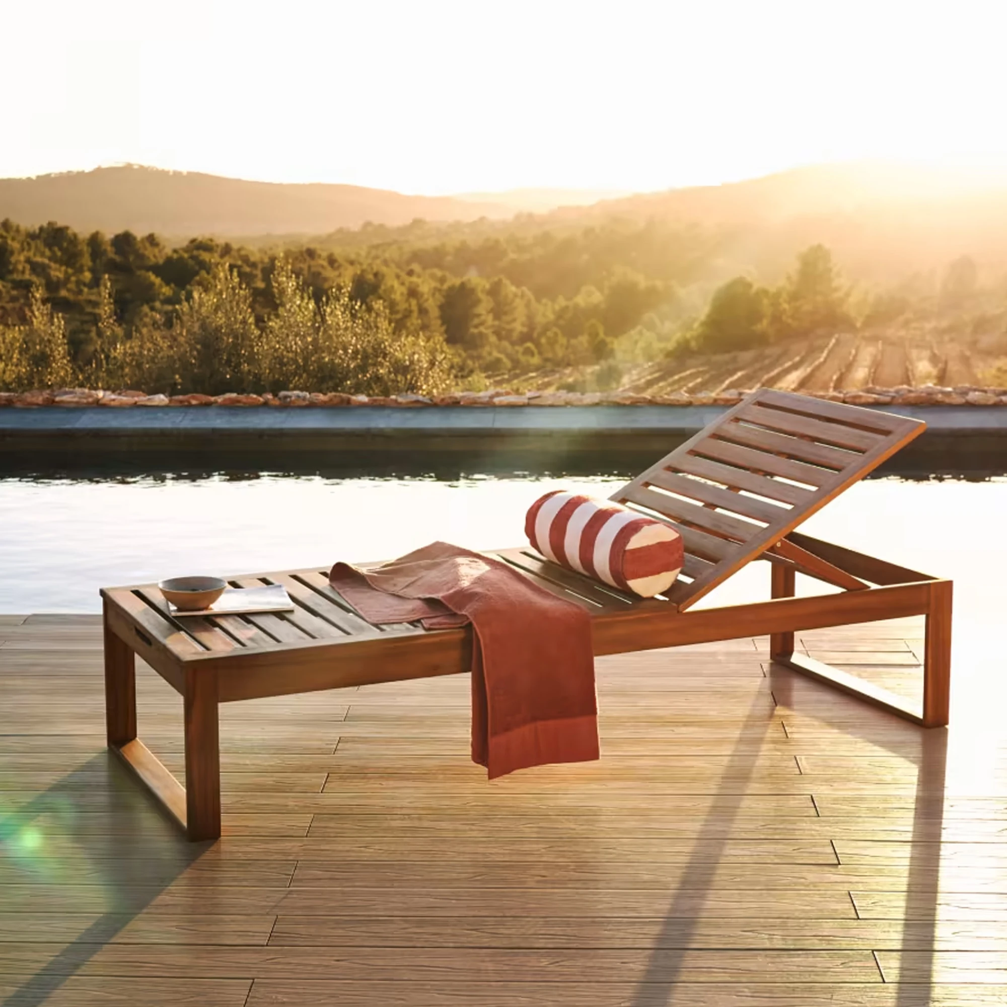 Outdoor Sun Lounger Solid Teak Wood With Comfortable Design Elmira Buy Solid Teak Wood Sun