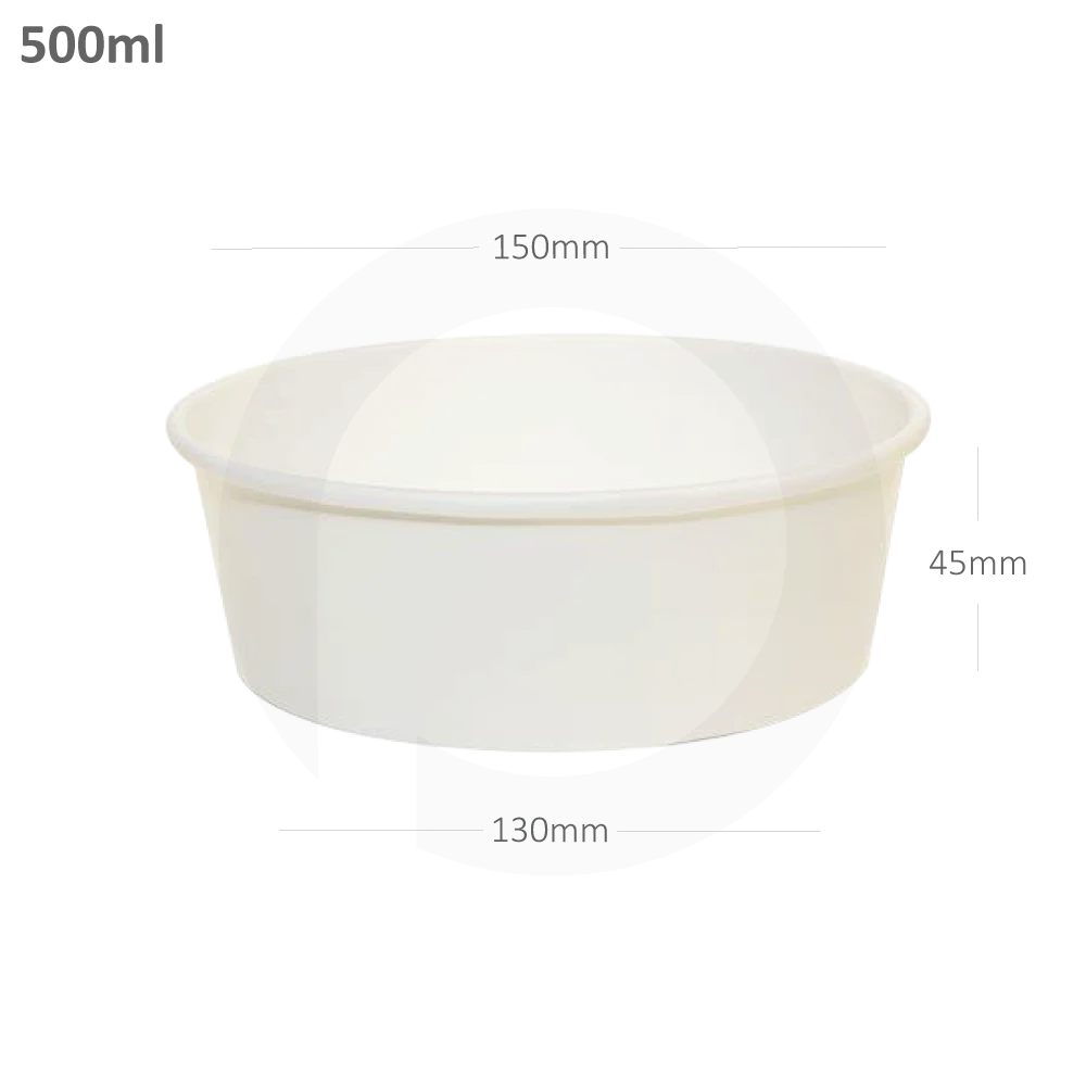 500ml Microwavable White Paper Salad Bowl Food Container Paper Bowl