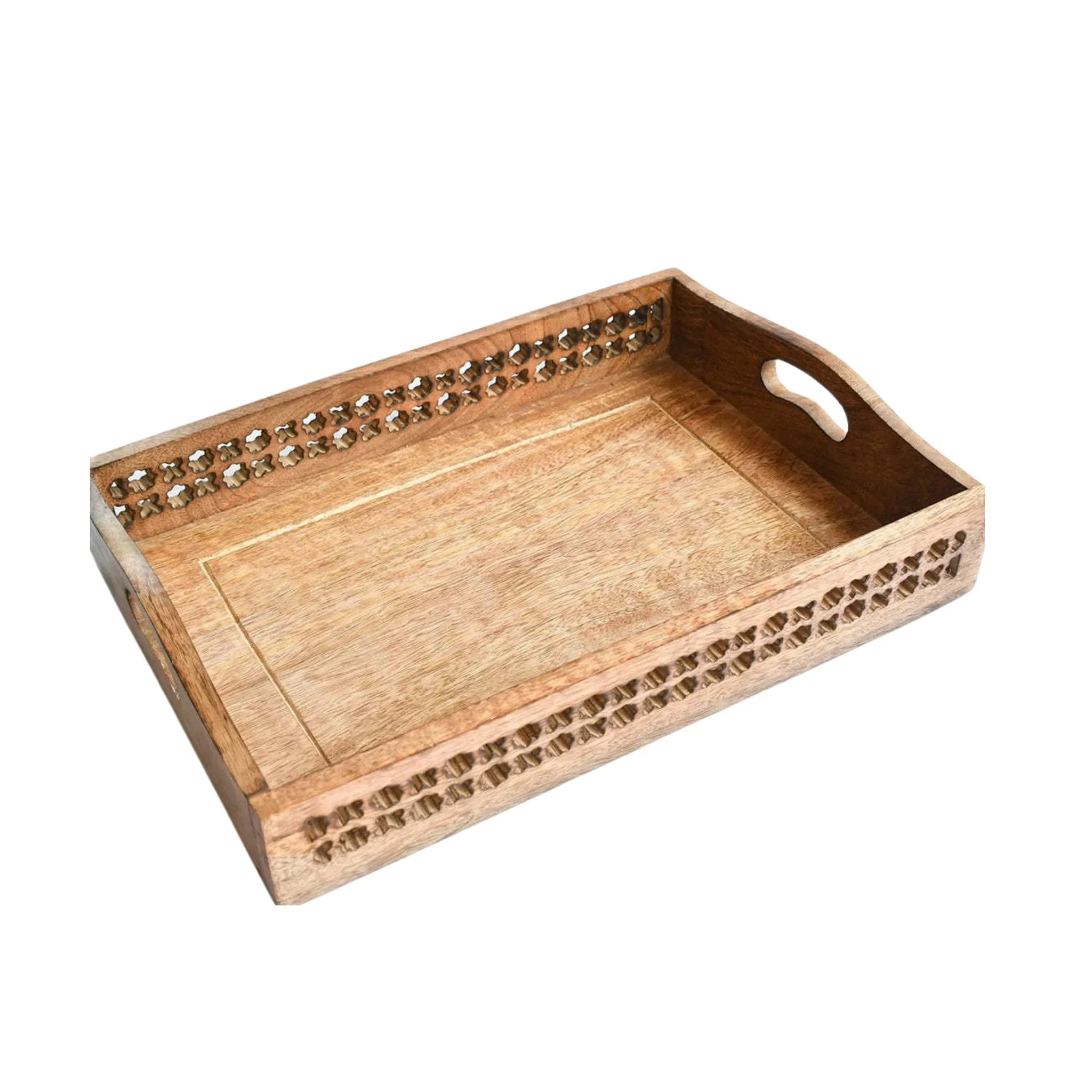 Striped Design Sheesham Wooden Tray With Customized And Rectangular ...