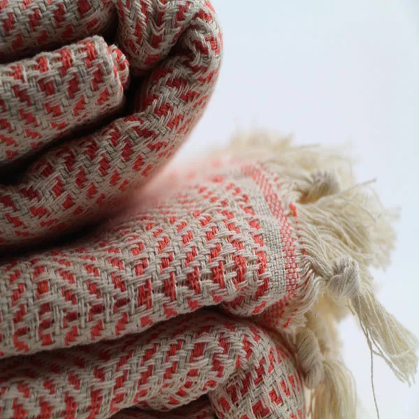 Chess Orange Throw Blanket Turkish Blanket Bedspread Handwoven Cotton