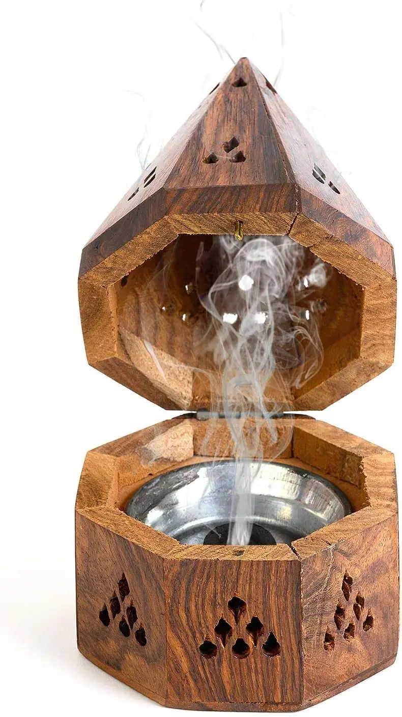5 Inch Temple Wooden Charcoal / Cone Burner Top Cone Shape