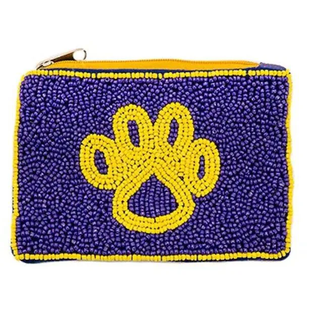 Paw Print Seed Beaded Coin Purse Harper Beaded Privacy Pouch Purp Gold ...