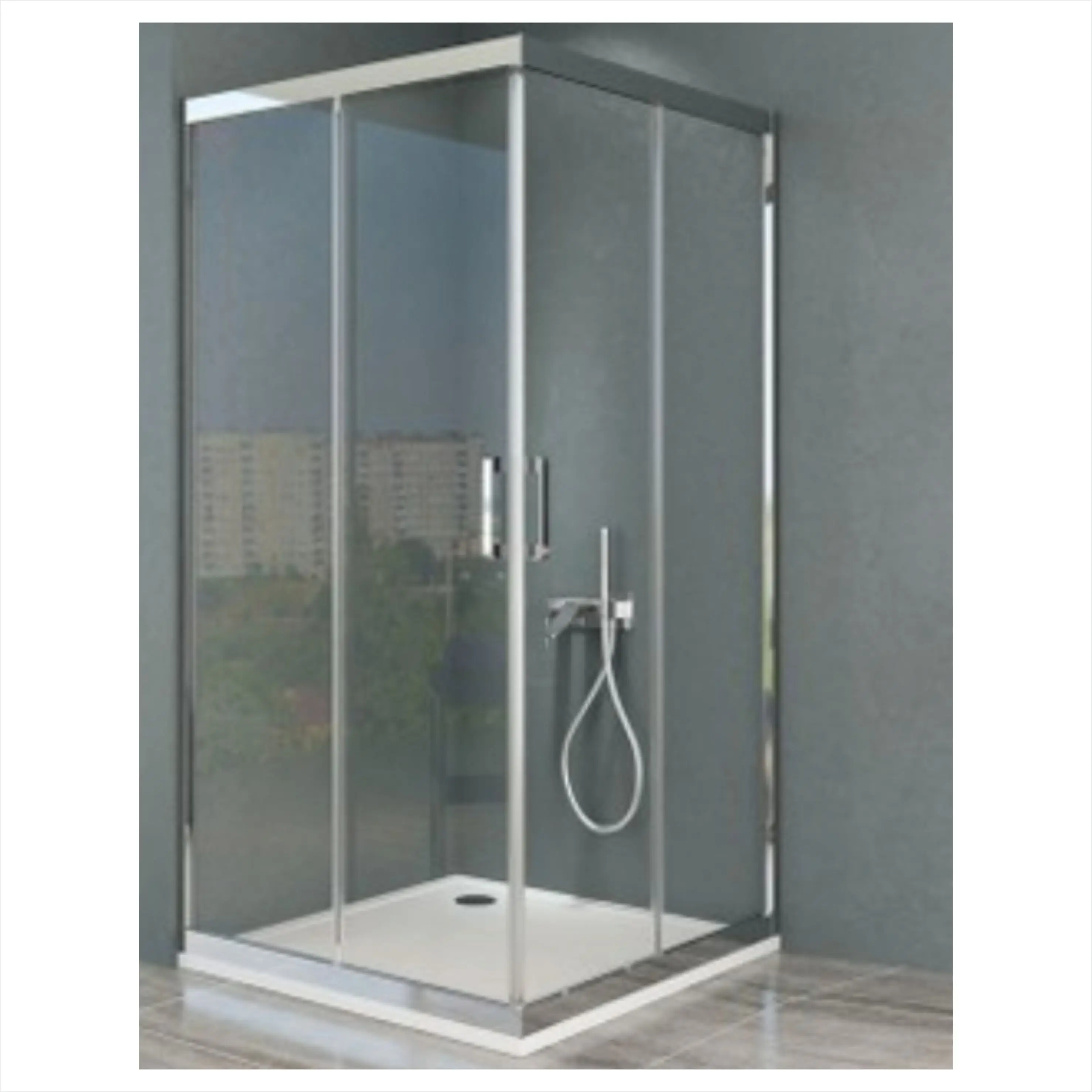 Corner Shower Enclosure.double Wheel Sliding Carriages On Bearings