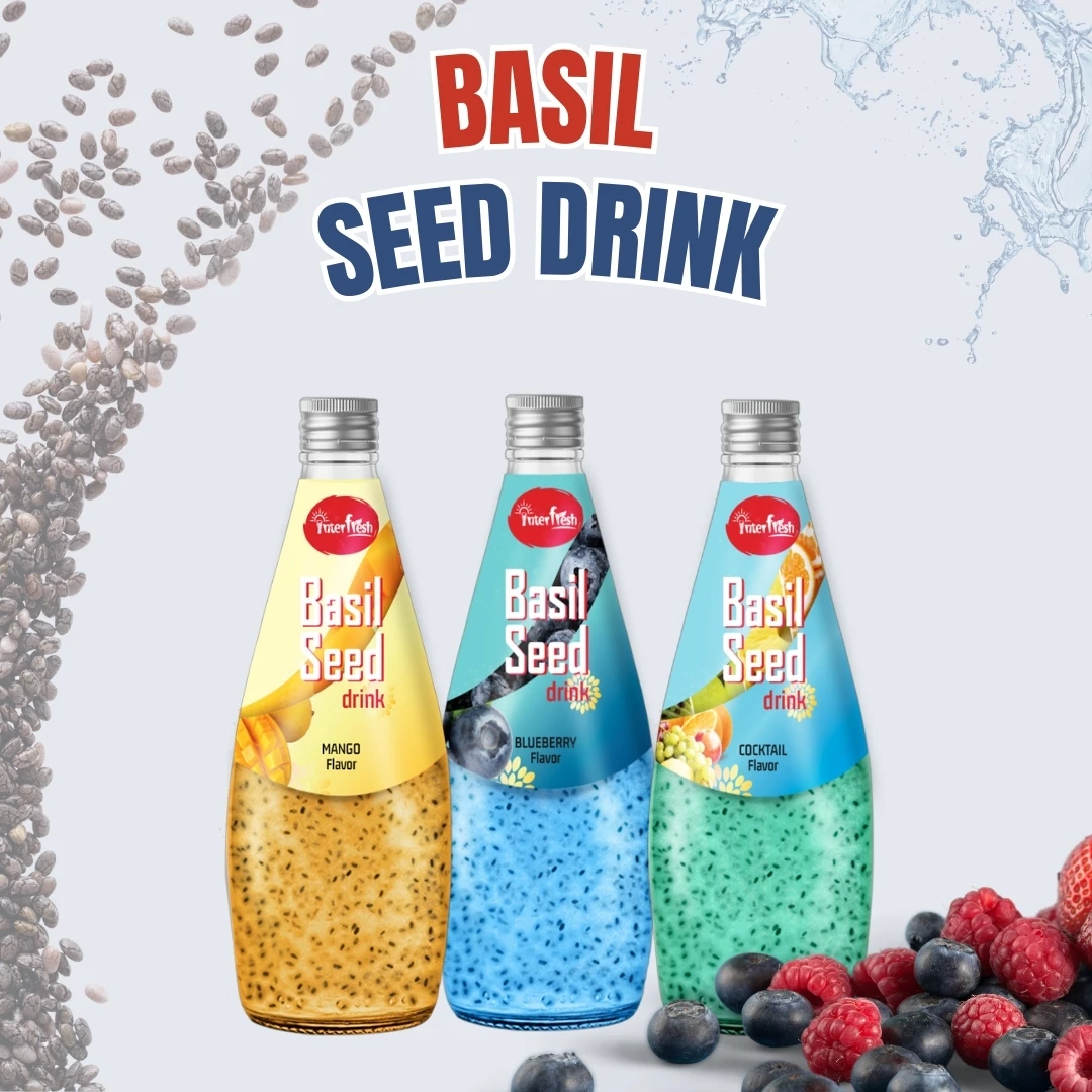 Interfresh Basil Seed Drink Glass Bottle 290ml Good Price Good Health