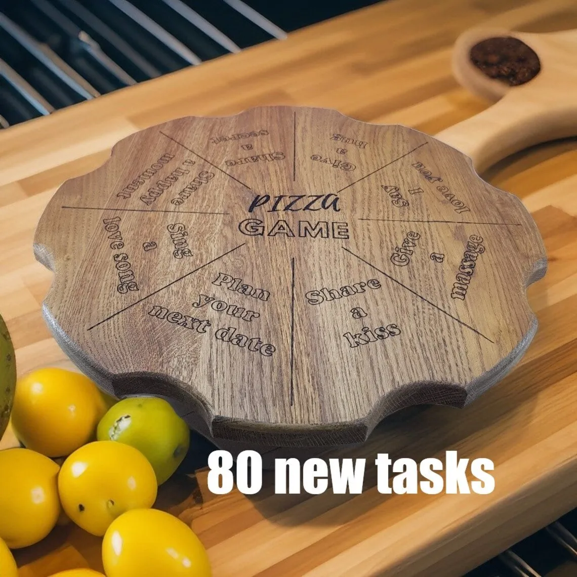 Pizza Game Rotating Serving Tray Cake Bowl Serving Platter Wood Deviled